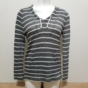 So? top Size? striped hooded side split pullover knit kangaroo pocket stretch